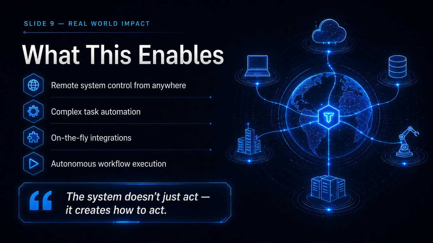 Telethryve showing remote system control, complex task automation, on-the-fly integrations, and workflow execution